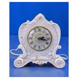 Vtg White Cast Metal Electric Shelf Clock