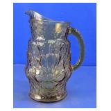 Vtg Amber Glass Floral Molded Pitcher