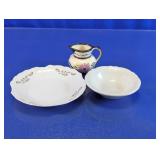 Floral Ceramic Plate, Bowl & Creamer Set