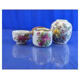 Floral Ceramic Vase, Sugar Bowl, & Teacup Set