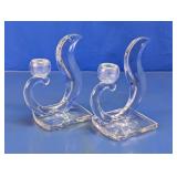 Vtg Clear Glass Scroll Candle Holders Pair