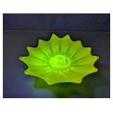 Vtg Vaseline Opalescent Glass Candle Bowl