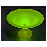 Vtg Frosted Uranium Vaseline Glass Compote