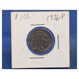 1936-P Buffalo Nickel Five Cent Coin