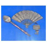 Vtg Brass Folding Fan & Decorative Metal Items
