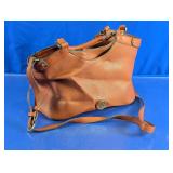 Brown Pebbled Shoulder Bag with Front Emblem