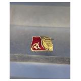 Vintage Soviet Hammer & Sickle Flag Pin Badge
