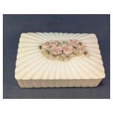 White Decorative Trinket Box With Pink Roses