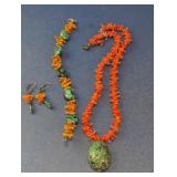 Branch Coral & Turquoise 3 Piece Necklace Set