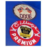 Vintage Dixie Motor Oil & Billups Metal Signs Duo