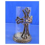 Decorative Glass Cross Pillar Candle Holder