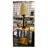 Wooden Side Table W/ Lamp