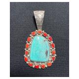Large Turquoise Sterling Silver Pendant