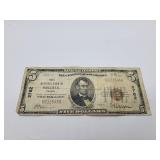 Series of 1929 First National Bank in Wichita Kansas Five Dollar Bill Charter 2782