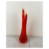 vintage mid-century modern red glass swung base