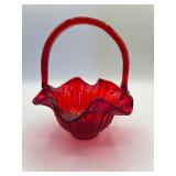 Ruby Red Fenton glass basket, approx. 6'x7'