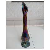 Carnival Glass Bud Vase With Fenton Label