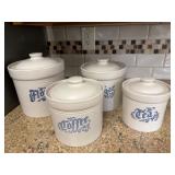 USA-Made Stoneware Canisters With Blue Print Designs