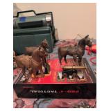 Vintage metal horse figurines (fair prizes) and cannon