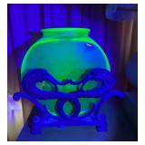 1920s Art Deco Twin Dolphin Tabletop Fishbowl and Cradle Set