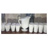 Indiana Colony Harvest White Milk Glass Pitcher and Glasses
