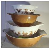 Pyrex Early American Cinderella Nesting Bowls Four Bowls