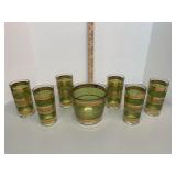 vintage MCM barware set by Starlyte features six highball glasses and a matching ice bucket