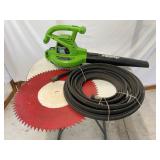 Portland Electric Blower, 20 Inch Saw Blade, and a Soaker Hose