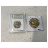 Gold-Plated Dollar Coin and Kennedy Quarter