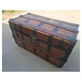 Wood and Metal Steamer Trunk With Hinged Lid