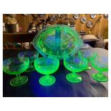 Depression Glass Vaseline Uranium Glass Serving Set