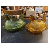Pressed Glass Hen-on-Nest Covered Dishes