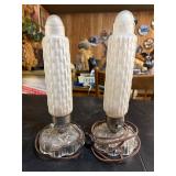 Art Deco Frosted Glass Lamps With Cut Glass Bases