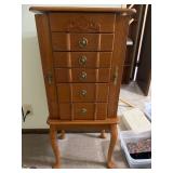 Wooden Jewelry Armoire with Mirror and Five Drawers