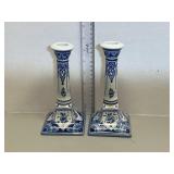 Pair of Vintage Candle Holders by Royal Delft (De Porceleyne Fles)