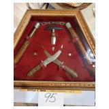 Wood Display Case w/3 Knives & Nunchucks