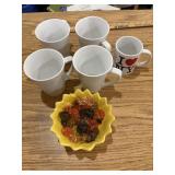 4 Large Mugs. NY Cup, Yellow Bowl