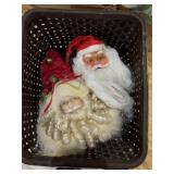 2 Santa Head Ornaments and Basket
