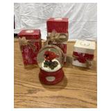 Wooden Block Candle Holders & Cardinal Globe