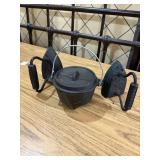 Small Cast Iron Pot & 2 Sad Irons