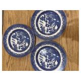 3 Churchill Blue Willow Dinner Plates