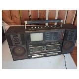 Soundesign Model 4873 AM/FM Stereo Twin Cassette Portable TV