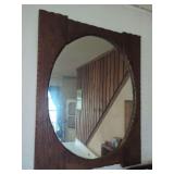 Wood Framed Wall Mirror with Circular Inset