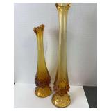 Amber Hobnail Bud Vases - 2