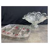 Mikasa Ice Rose Sectioned Dish and Crystal Banana Boat Fruit Bowl