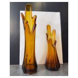 Amber Swung Glass Vases - 2