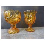 L. E. Smith Amber Moon & Stars Pedestal Dishes