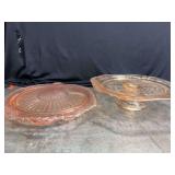 Pink Depression Glass Cake Plates - 2