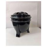 L.E. Smith Black Amethyst Glass Flower Frog Vase