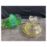 Vintage Juicers (Green Glows) and Yellow Depression Butter Mold